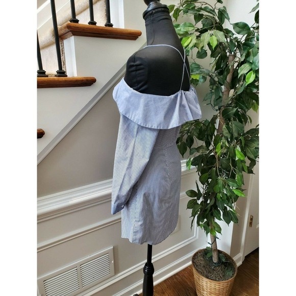 Top Shop Women Blue Striped Cotton & Polyester Trendy Style Button Shirt Size 2 - Picture 6 of 11